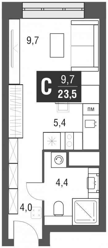 Студия с полной отделкой, 23.5 м2, 12 этаж, сдача 2 квартал 2024 г., ЖК AFI Tower, корпус 1 - объявление 1930783 - фото №1