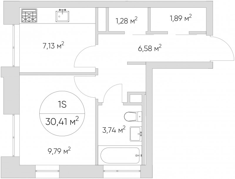 1-комнатные апартаменты с частичной отделкой, 30.41 м2, 17 этаж, сдача 1 квартал 2024 г., ЖК N'ICE LOFT, корпус 6 - объявление 1668878 - фото №1