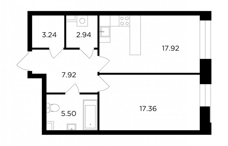 1-комнатная квартира без отделки, 54.88 м2, 8 этаж, сдача 4 квартал 2023 г., ЖК FORIVER, корпус 5 - объявление 1629405 - фото №1