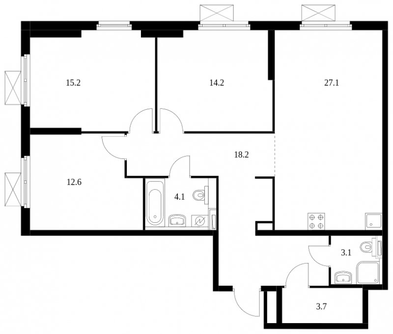 3-комнатная квартира с полной отделкой, 98.2 м2, 31 этаж, сдача 3 квартал 2023 г., ЖК Полярная 25, корпус 3 - объявление 1533196 - фото №1