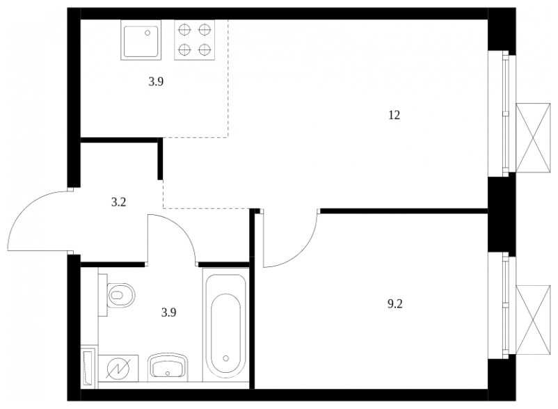 2-комнатная квартира (евро) с полной отделкой, 31.8 м2, 2 этаж, сдача 1 квартал 2023 г., ЖК Бунинские луга, корпус 3.5.1 - объявление 2024029 - фото №1