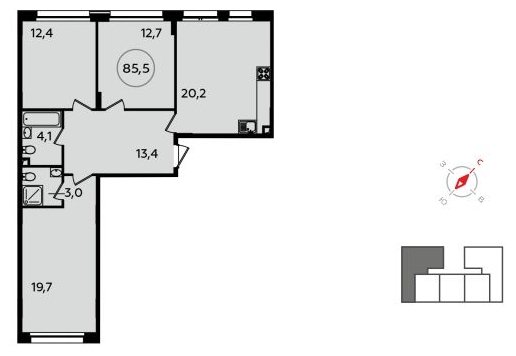 3-комнатная квартира с полной отделкой, 85.5 м2, 2 этаж, сдача 2 квартал 2022 г., ЖК Скандинавия, корпус 13.3 - объявление 1412360 - фото №1