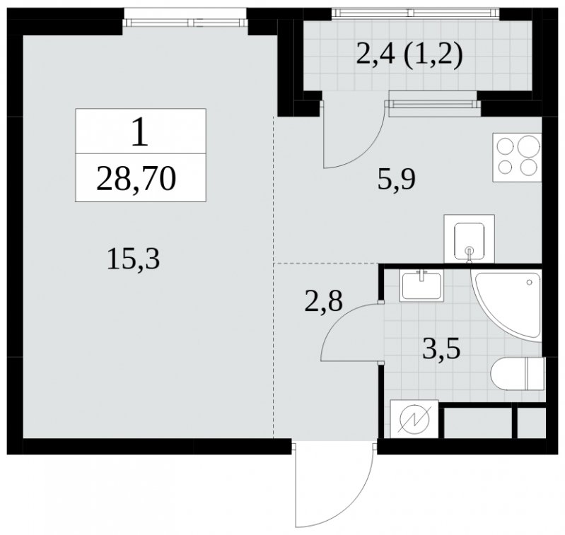 Студия с частичной отделкой, 28.7 м2, 17 этаж, сдача 2 квартал 2025 г., ЖК Южные сады, корпус 2.2 - объявление 1757580 - фото №1