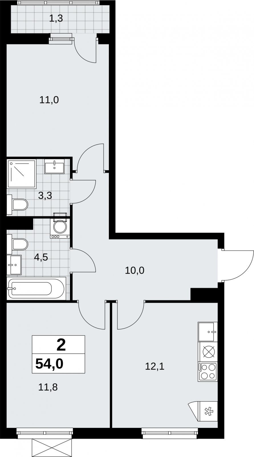 2-комнатная квартира без отделки, 54 м2, 7 этаж, сдача 2 квартал 2026 г., ЖК Дзен-кварталы, корпус 6.1.1 - объявление 2327056 - фото №1