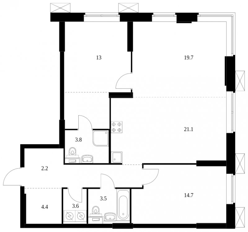 3-комнатные апартаменты с полной отделкой, 95.3 м2, 27 этаж, сдача 2 квартал 2023 г., ЖК Волоколамское 24, корпус 3 - объявление 1689356 - фото №1