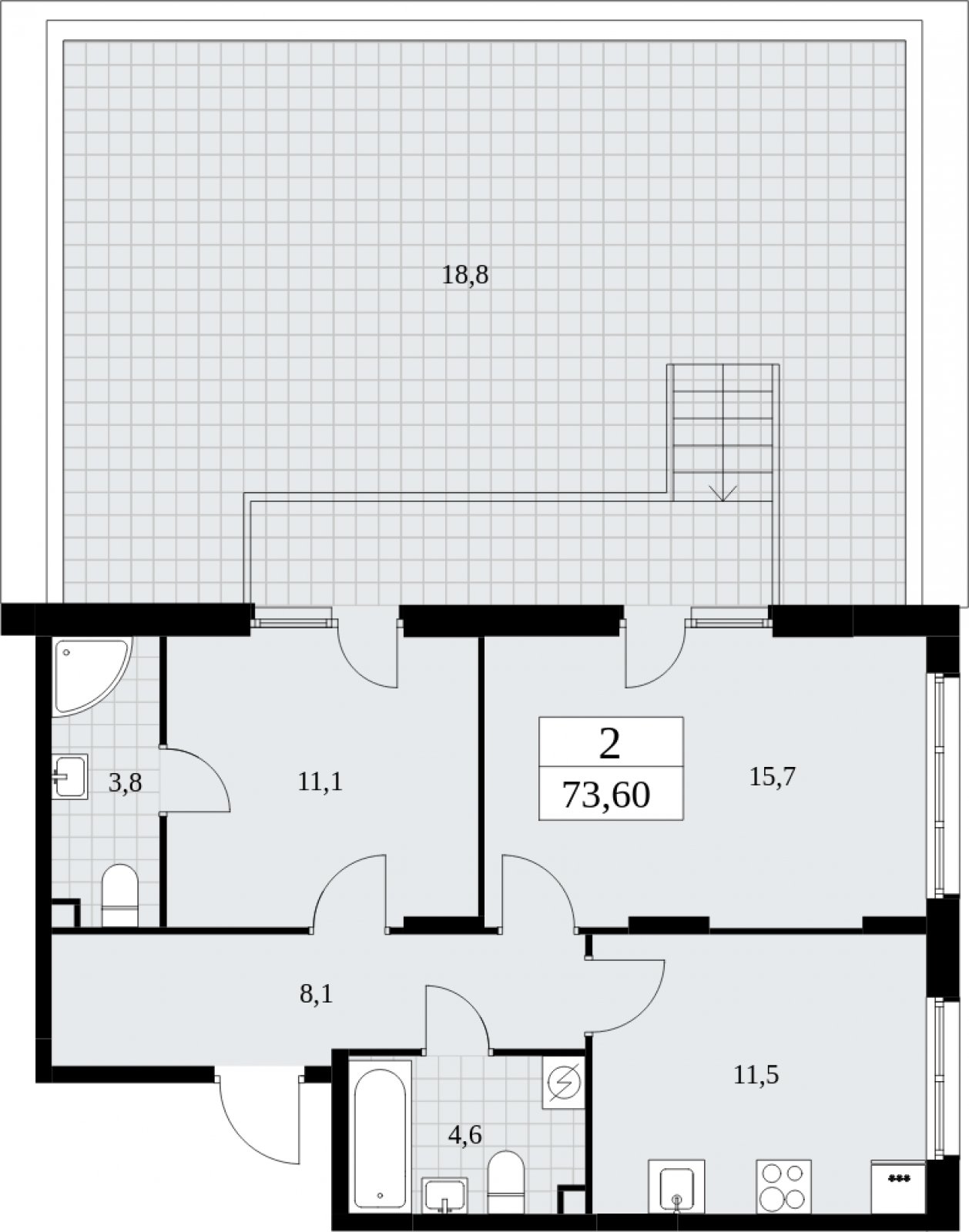 2-комнатная квартира с частичной отделкой, 73.6 м2, 2 этаж, сдача 1 квартал 2025 г., ЖК Дзен-кварталы, корпус 1.2 - объявление 2052303 - фото №1