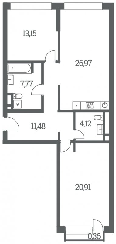 2-комнатная квартира без отделки, 84.39 м2, 5 этаж, дом сдан, ЖК Headliner, корпус 1 - объявление 1554823 - фото №1