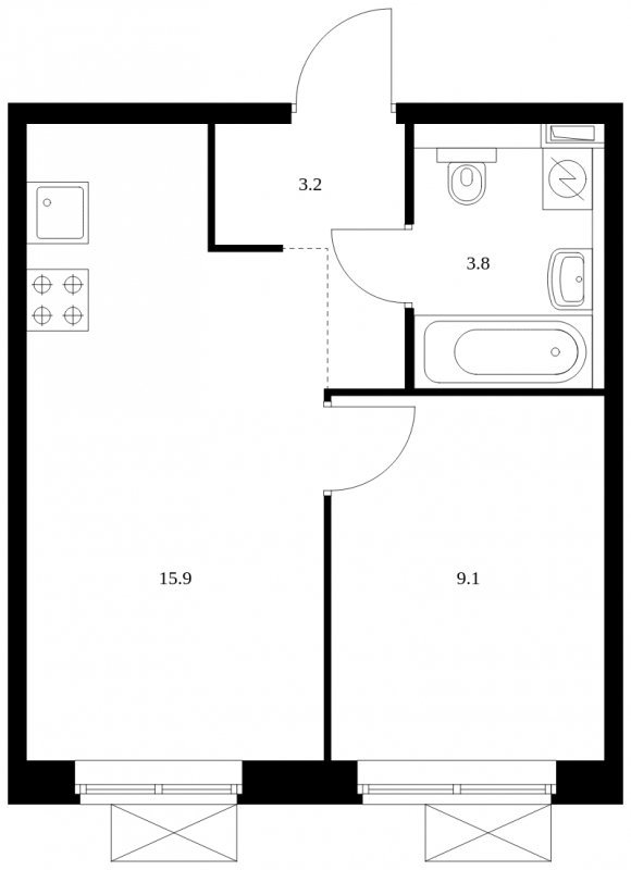 1-комнатная квартира с полной отделкой, 32 м2, 20 этаж, сдача 2 квартал 2023 г., ЖК Одинцово-1, корпус 1.18.1 - объявление 1644962 - фото №1