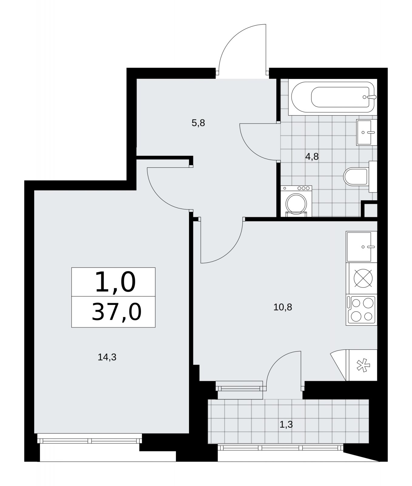 1-комнатная квартира с частичной отделкой, 37 м2, 2 этаж, сдача 1 квартал 2026 г., ЖК Бунинские кварталы, корпус 6.2 - объявление 2252570 - фото №1