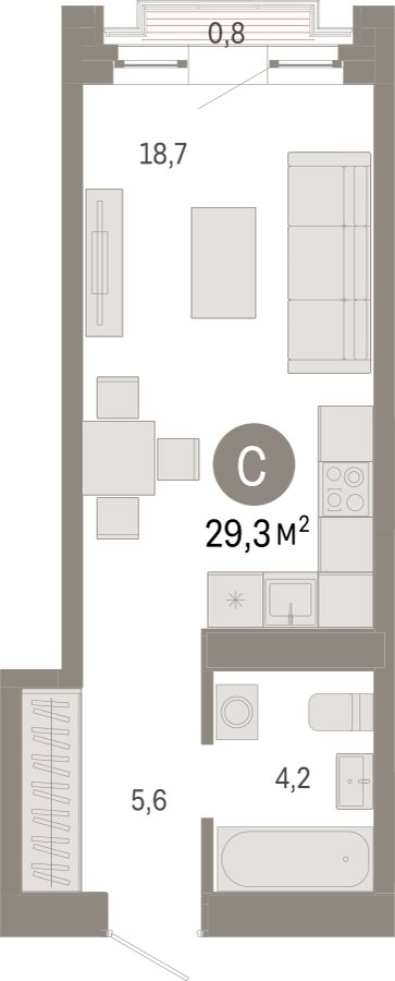 Студия с частичной отделкой, 29.3 м2, 30 этаж, сдача 3 квартал 2026 г., ЖК Квартал Метроном, корпус 1 - объявление 2300774 - фото №1