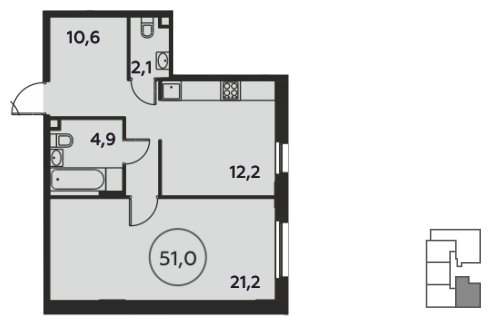 1-комнатная квартира без отделки, 51 м2, 2 этаж, сдача 1 квартал 2022 г., ЖК Скандинавия, корпус 8.4 - объявление 1156658 - фото №1