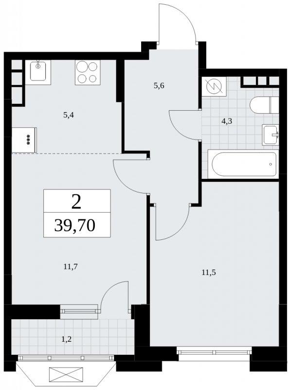 2-комнатная квартира (евро) без отделки, 39.7 м2, 8 этаж, сдача 4 квартал 2024 г., ЖК Бунинские кварталы, корпус 1.3 - объявление 1834594 - фото №1