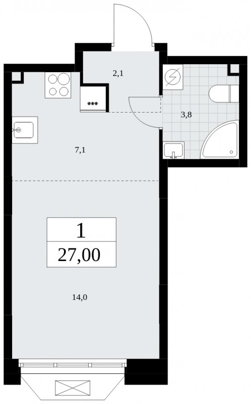 Студия с частичной отделкой, 27 м2, 2 этаж, сдача 4 квартал 2024 г., ЖК Бунинские кварталы, корпус 1.2 - объявление 1871238 - фото №1