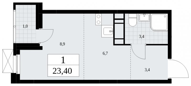 Студия с частичной отделкой, 23.4 м2, 16 этаж, сдача 4 квартал 2024 г., ЖК Скандинавия, корпус 35.1.2 - объявление 1779552 - фото №1
