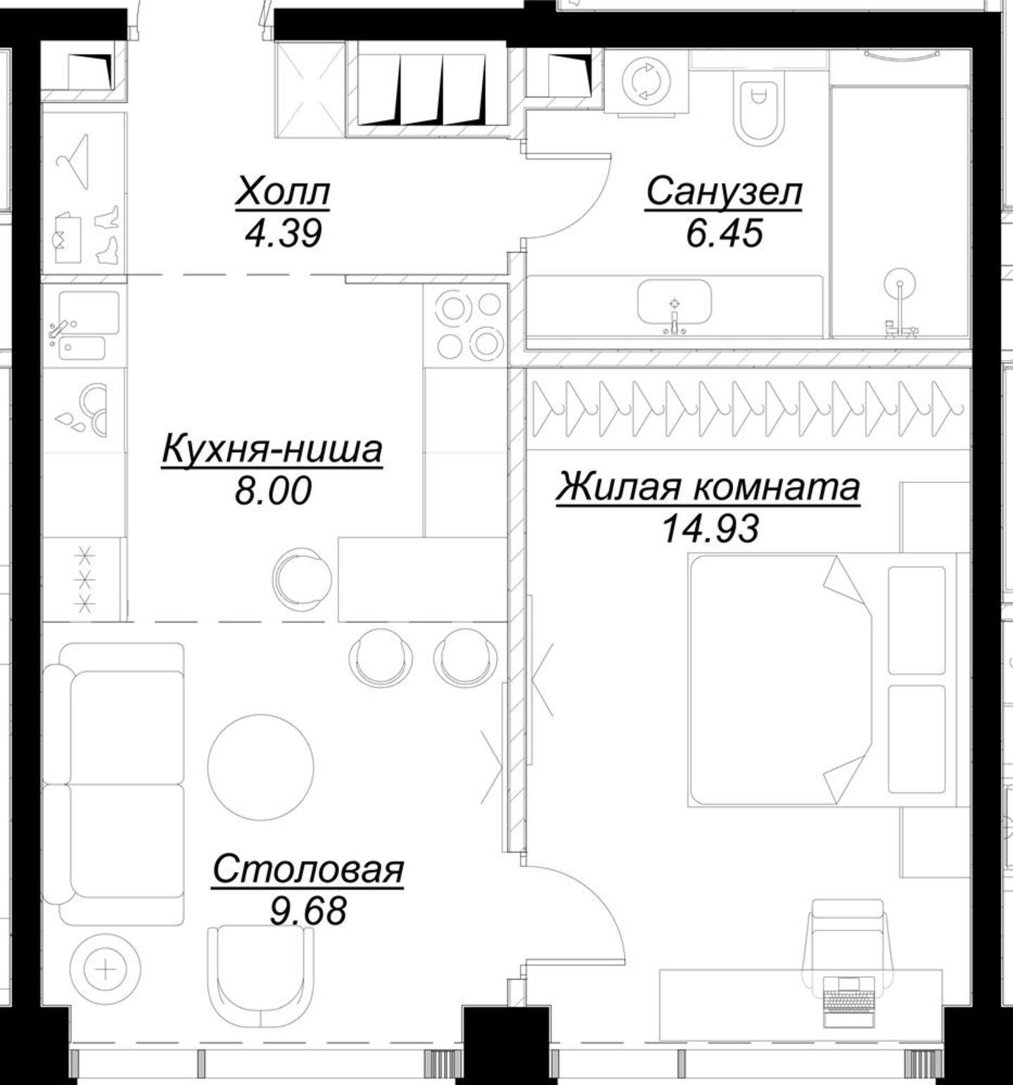 1-комнатная квартира с частичной отделкой, 43.45 м2, 42 этаж, сдача 4 квартал 2024 г., ЖК MOD, корпус Dreiser - объявление 2191461 - фото №1