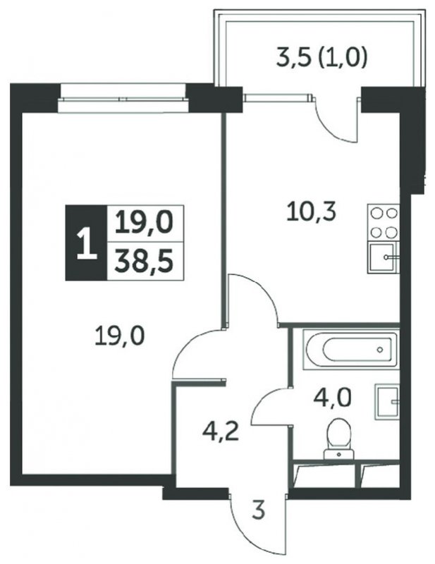 1-комнатная квартира без отделки, 38.6 м2, 3 этаж, дом сдан, ЖК Датский квартал, корпус 2 - объявление 2335327 - фото №1