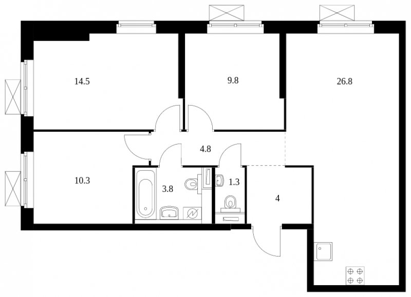 3-комнатная квартира с полной отделкой, 75.3 м2, 12 этаж, сдача 2 квартал 2023 г., ЖК Бусиновский парк, корпус 2.1 - объявление 1689000 - фото №1