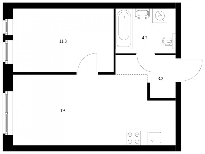 1-комнатная квартира с полной отделкой, 38.2 м2, 32 этаж, сдача 4 квартал 2023 г., ЖК Кронштадтский 9, корпус 1.6 - объявление 1526914 - фото №1