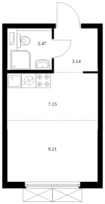 Студия с полной отделкой, 21.97 м2, 4 этаж, сдача 4 квартал 2024 г., ЖК Матвеевский Парк, корпус 1.2 - объявление 1964772 - фото №1