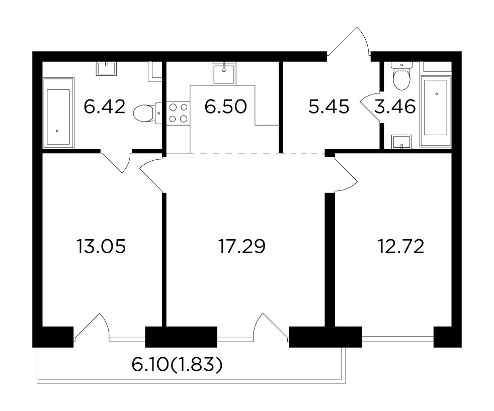3-комнатная квартира без отделки, 66.72 м2, 13 этаж, дом сдан, ЖК FORIVER, корпус 9 - объявление 2286543 - фото №1