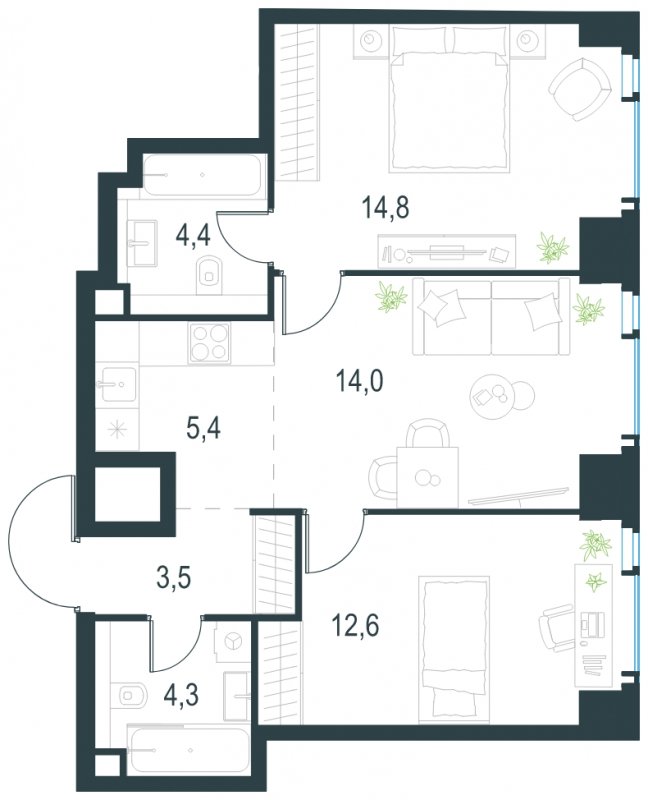 3-комнатная квартира без отделки, 59 м2, 37 этаж, сдача 2 квартал 2025 г., ЖК Level Мичуринский, корпус 1 - объявление 1775352 - фото №1