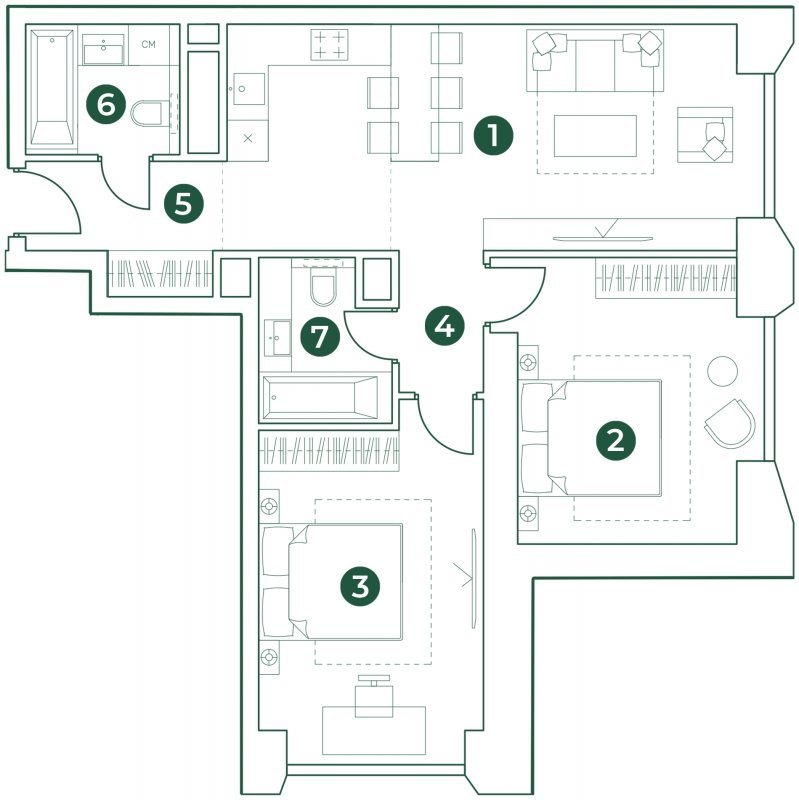 3-комнатная квартира (евро) с полной отделкой, 72.27 м2, 6 этаж, сдача 1 квартал 2024 г., ЖК Эко-квартал VERY, корпус 1 - объявление 1897005 - фото №1