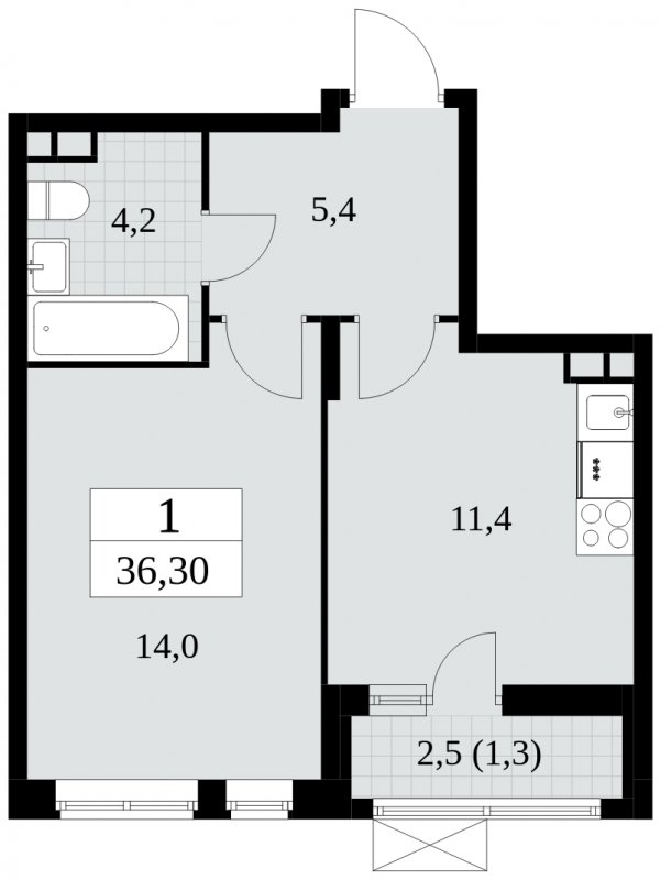 1-комнатная квартира с полной отделкой, 36.3 м2, 3 этаж, сдача 3 квартал 2024 г., ЖК Прокшино, корпус 6.5 - объявление 1663387 - фото №1