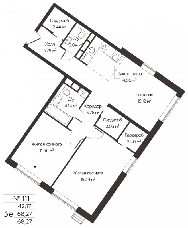 3-комнатная квартира (евро) с полной отделкой, 68.27 м2, 13 этаж, сдача 3 квартал 2024 г., ЖК МелисСад, корпус 1 - объявление 1861155 - фото №1