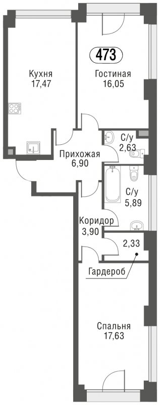 2-комнатная квартира без отделки, 72.8 м2, 2 этаж, сдача 3 квартал 2023 г., ЖК AFI Park Воронцовский, корпус 3 - объявление 1637214 - фото №1