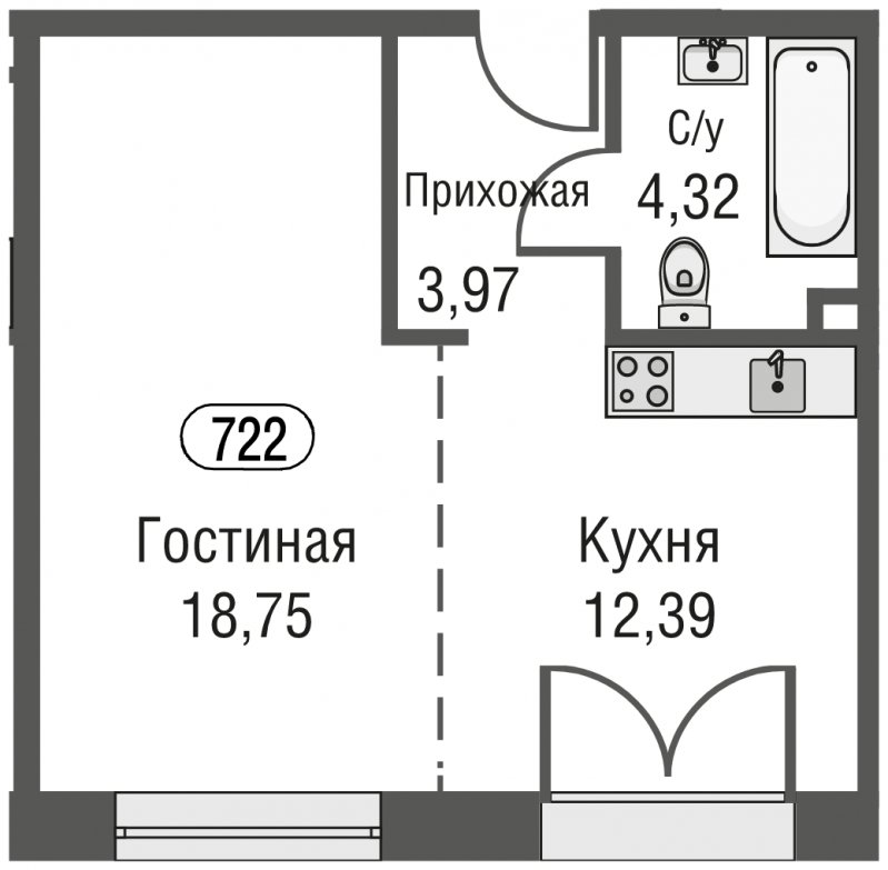 1-комнатная квартира без отделки, 39.43 м2, 10 этаж, сдача 3 квартал 2023 г., ЖК AFI Park Воронцовский, корпус 1 - объявление 1637182 - фото №1