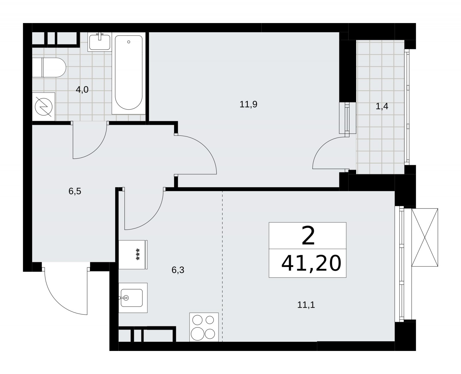 2-комнатная квартира (евро) без отделки, 41.2 м2, 9 этаж, сдача 3 квартал 2025 г., ЖК Скандинавия, корпус 28.2 - объявление 2202370 - фото №1