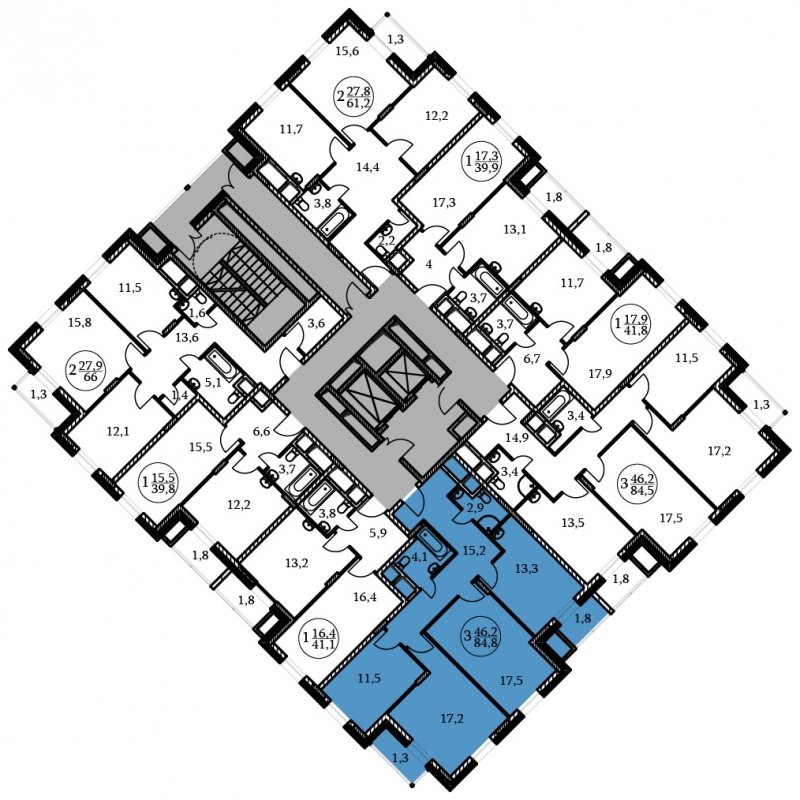 3-комнатная квартира без отделки, 84.8 м2, 2 этаж, сдача 3 квартал 2022 г., ЖК Большая семерка, корпус 5 - объявление 1139592 - фото №1