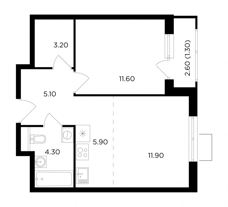 2-комнатная квартира без отделки, 43.3 м2, 9 этаж, сдача 1 квартал 2024 г., ЖК Миловидное, корпус 1 - объявление 1746655 - фото №1