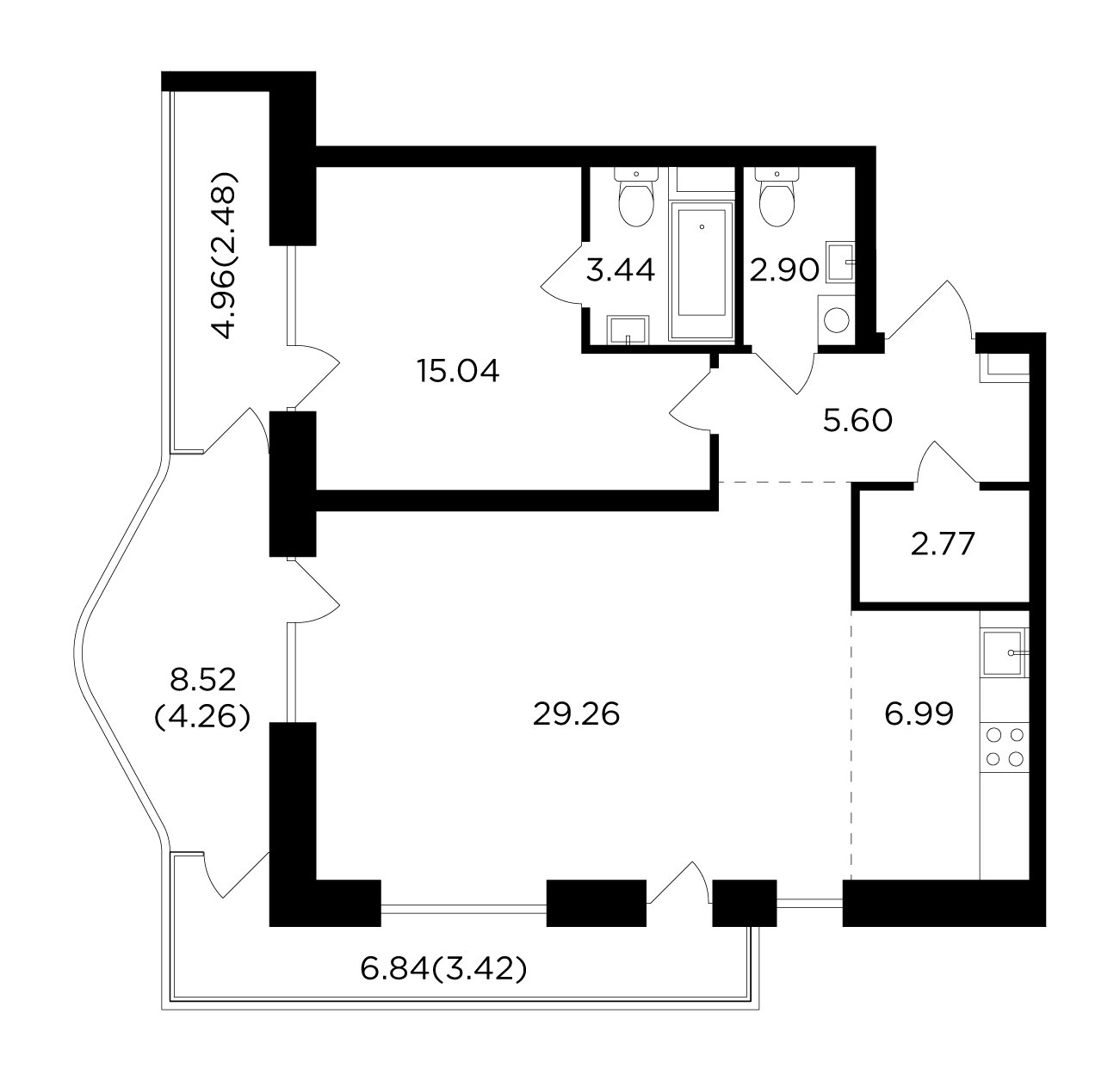 2-комнатная квартира без отделки, 76.16 м2, 11 этаж, сдача 4 квартал 2023 г., ЖК FORIVER, корпус 4 - объявление 2161221 - фото №1
