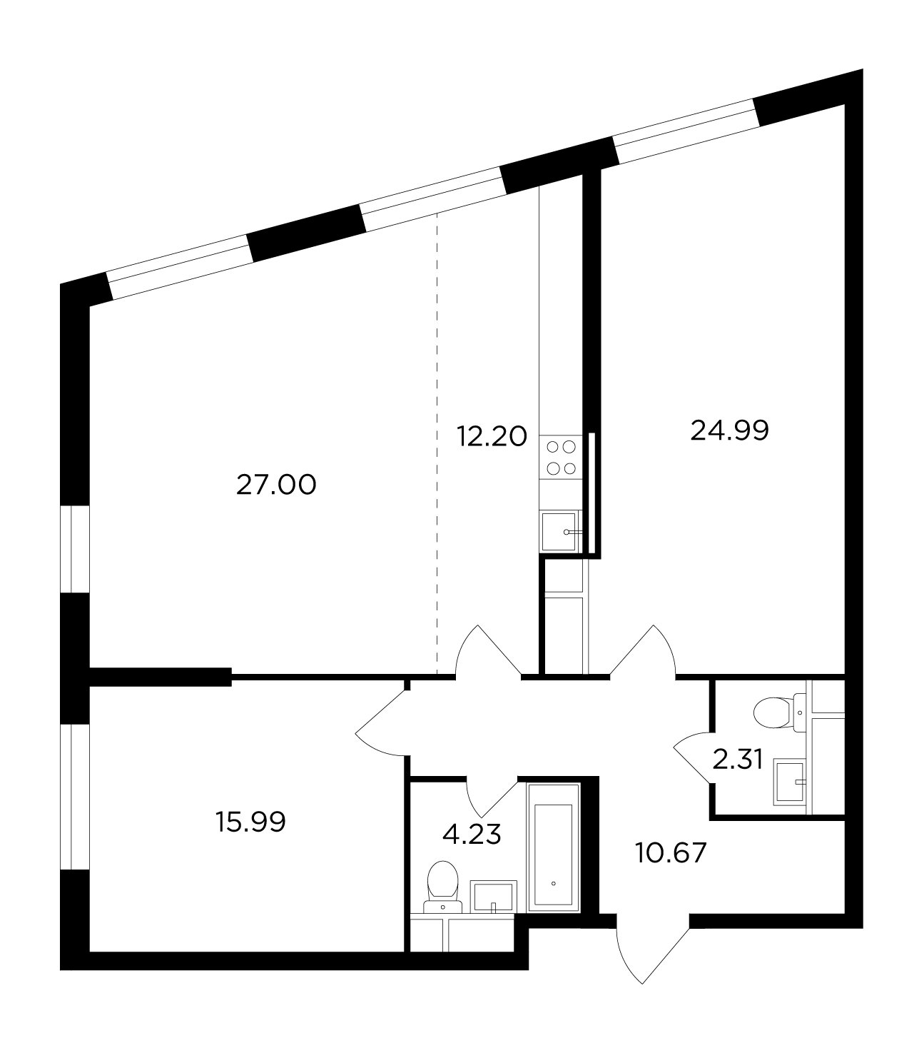 3-комнатная квартира без отделки, 97.39 м2, 17 этаж, дом сдан, ЖК КутузовGRAD 2, корпус 3 - объявление 2007636 - фото №1