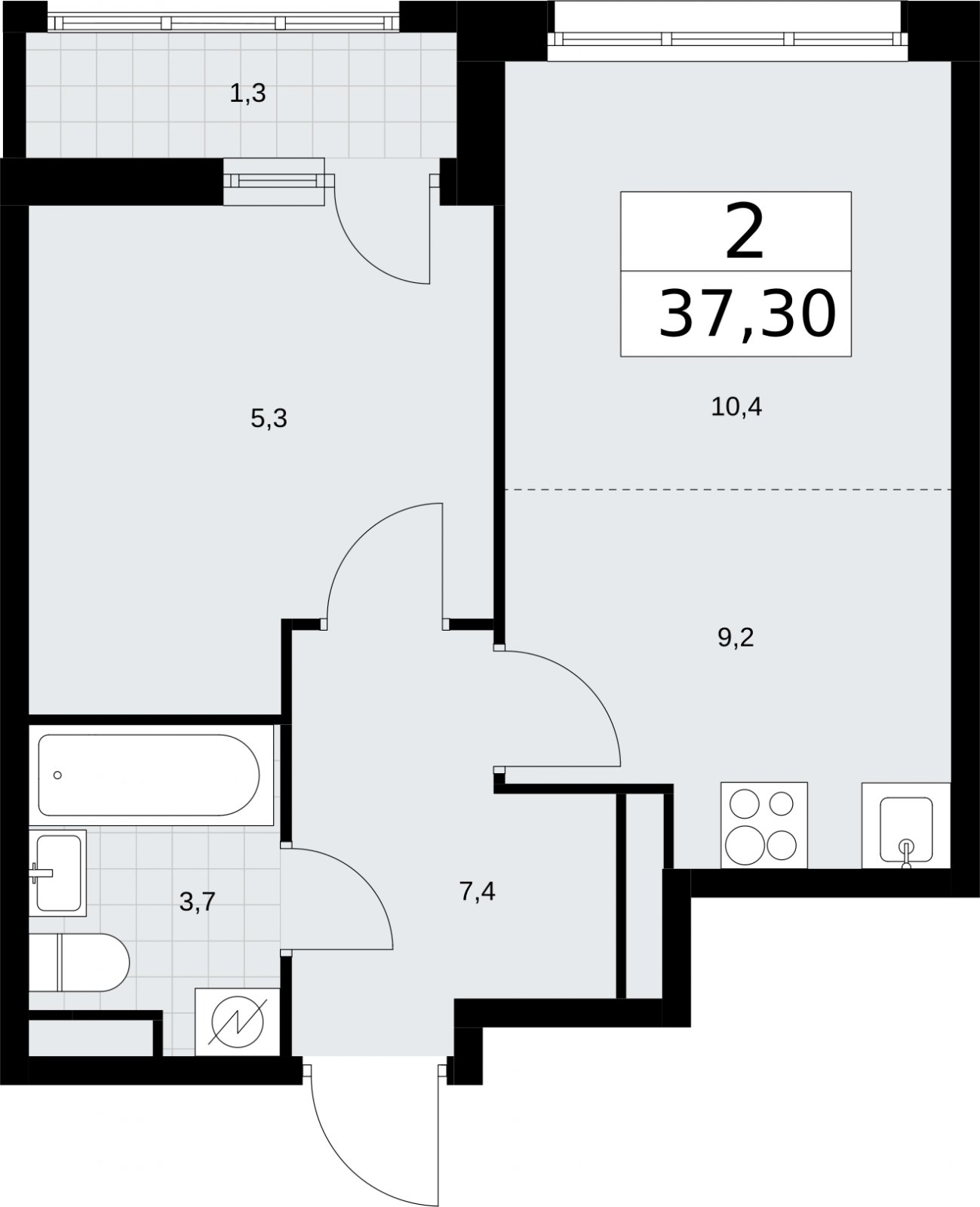 2-комнатная квартира (евро) с полной отделкой, 37.3 м2, 9 этаж, сдача 4 квартал 2026 г., ЖК Родные кварталы, корпус 1.2 - объявление 2317862 - фото №1