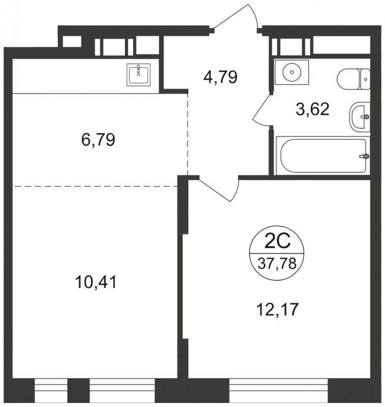 2-комнатная квартира (евро) с полной отделкой, 37.78 м2, 9 этаж, сдача 1 квартал 2023 г., ЖК Люберцы, корпус 62 - объявление 1597874 - фото №1
