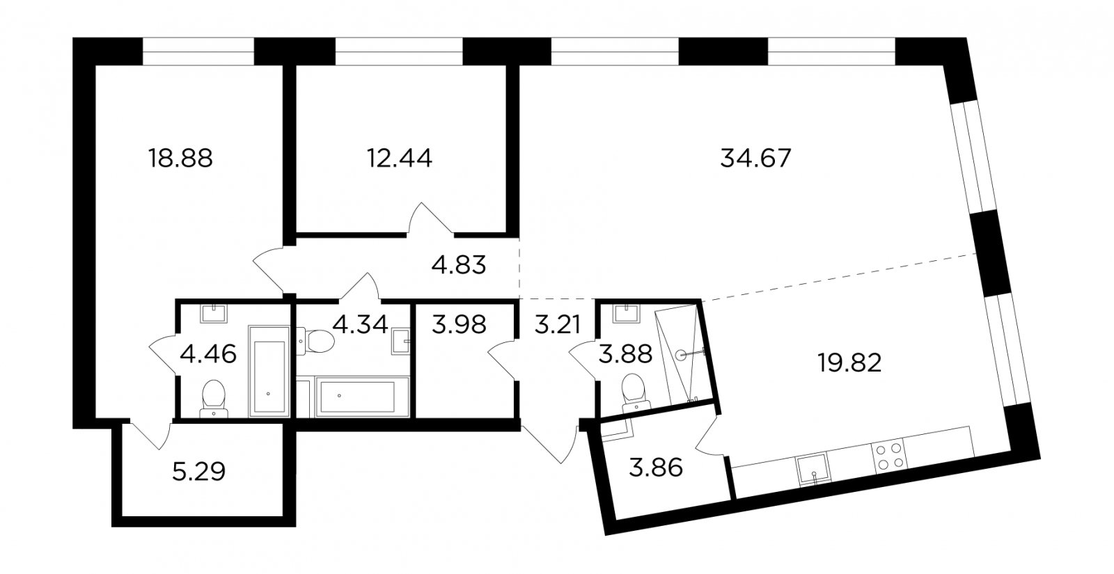 3-комнатная квартира без отделки, 119.66 м2, 3 этаж, дом сдан, ЖК FORIVER, корпус 9 - объявление 2317486 - фото №1