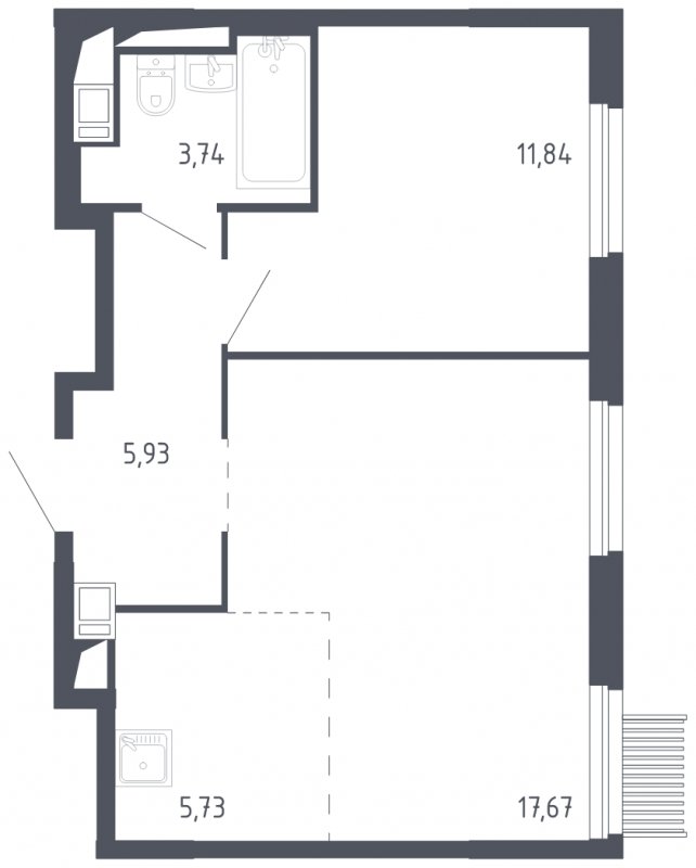 2-комнатная квартира с полной отделкой, 44.91 м2, 17 этаж, сдача 3 квартал 2023 г., ЖК Мытищи Парк, корпус 2 - объявление 1568745 - фото №1