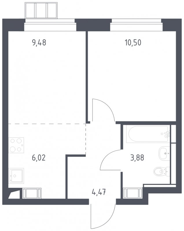 2-комнатная квартира (евро) с полной отделкой, 34.35 м2, 6 этаж, сдача 1 квартал 2025 г., ЖК Алхимово, корпус 9 - объявление 1982613 - фото №1