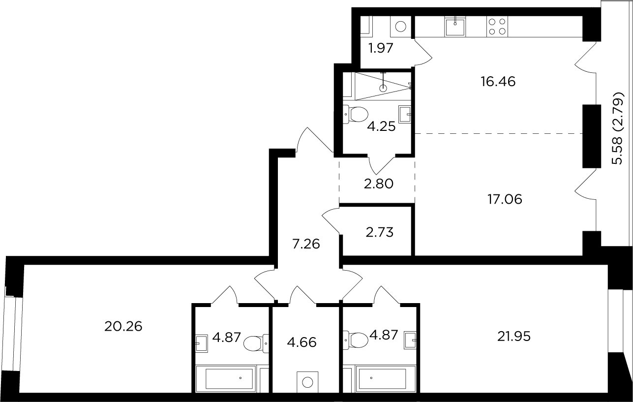 3-комнатная квартира без отделки, 111.93 м2, 14 этаж, дом сдан, ЖК FORIVER, корпус 3 - объявление 2371277 - фото №1