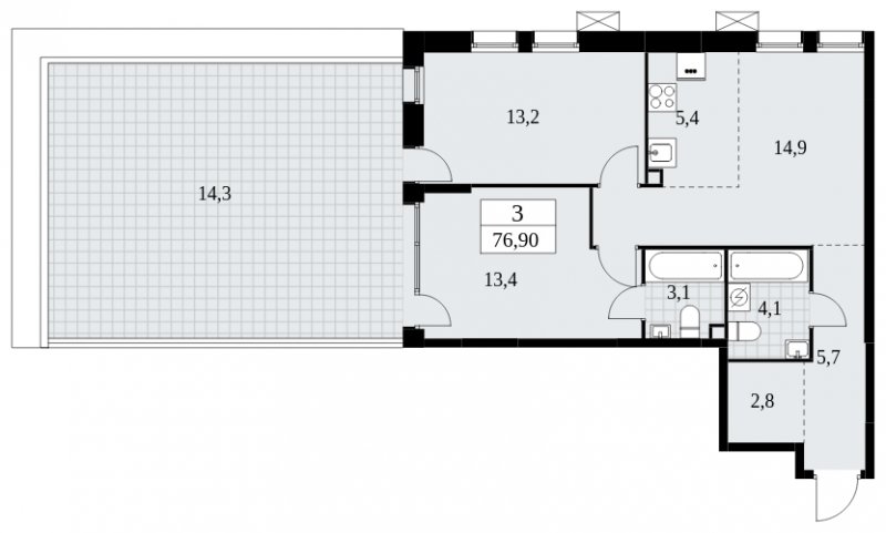 3-комнатная квартира (евро) без отделки, 76.9 м2, 2 этаж, сдача 2 квартал 2025 г., ЖК Дзен-кварталы, корпус 2.3 - объявление 1932502 - фото №1