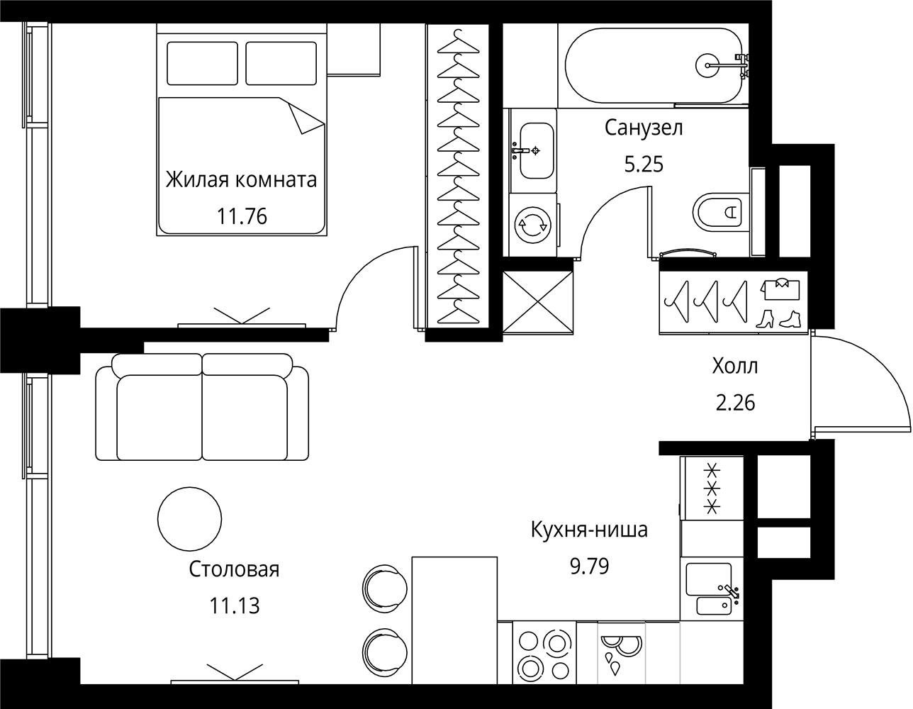 1-комнатная квартира с частичной отделкой, 40.19 м2, 10 этаж, сдача 3 квартал 2026 г., ЖК City Bay, корпус North Ocean 11 - объявление 2332263 - фото №1