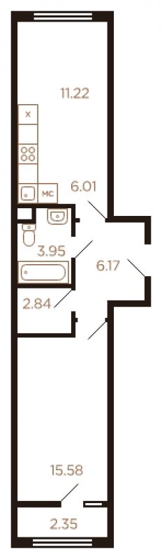 2-комнатная квартира без отделки, 47 м2, 8 этаж, сдача 4 квартал 2022 г., ЖК Миниполис Рафинад, корпус 9 - объявление 1463842 - фото №1