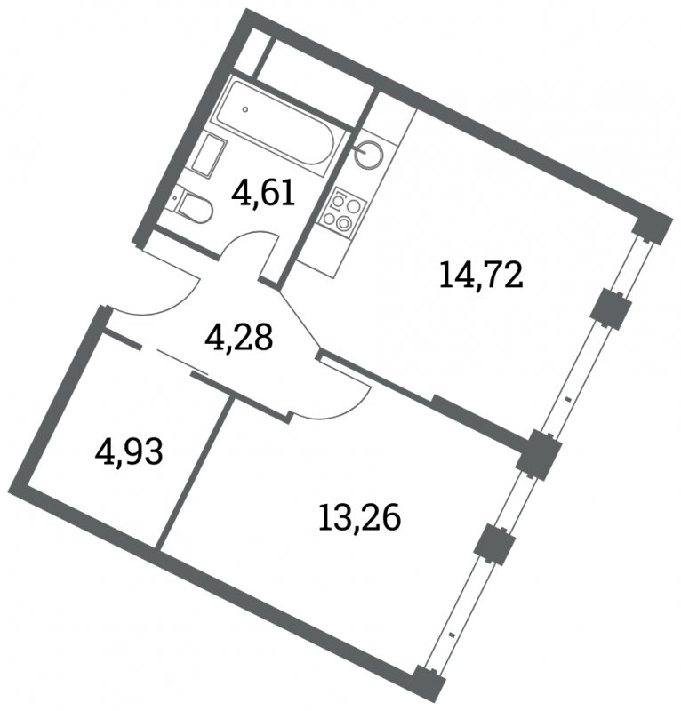 1-комнатная квартира 41.8 м2, 14 этаж, сдача 4 квартал 2022 г., ЖК Headliner, корпус 7 - объявление 1714162 - фото №1