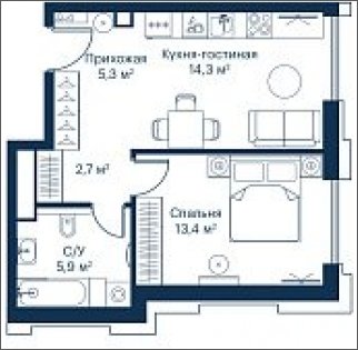 1-комнатная квартира с частичной отделкой, 41.54 м2, 14 этаж, сдача 2 квартал 2023 г., ЖК City Bay, корпус Indian Ocean 5 - объявление 1982632 - фото №1