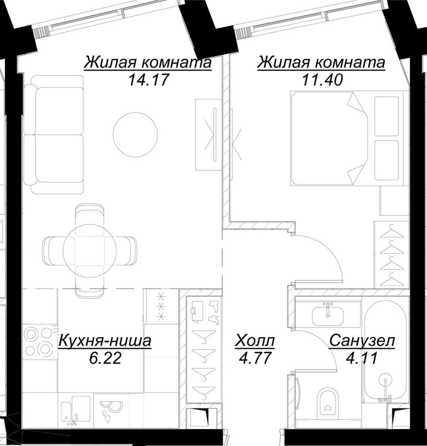 1-комнатная квартира с полной отделкой, 40.67 м2, 5 этаж, сдача 4 квартал 2024 г., ЖК MOD, корпус Stein - объявление 2191376 - фото №1