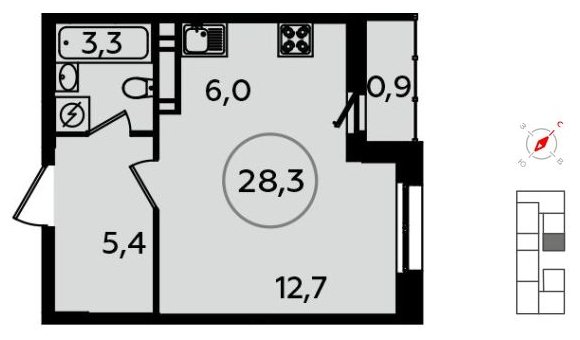 Студия без отделки, 28.3 м2, 14 этаж, дом сдан, ЖК Скандинавия, корпус 13.4 - объявление 1412623 - фото №1