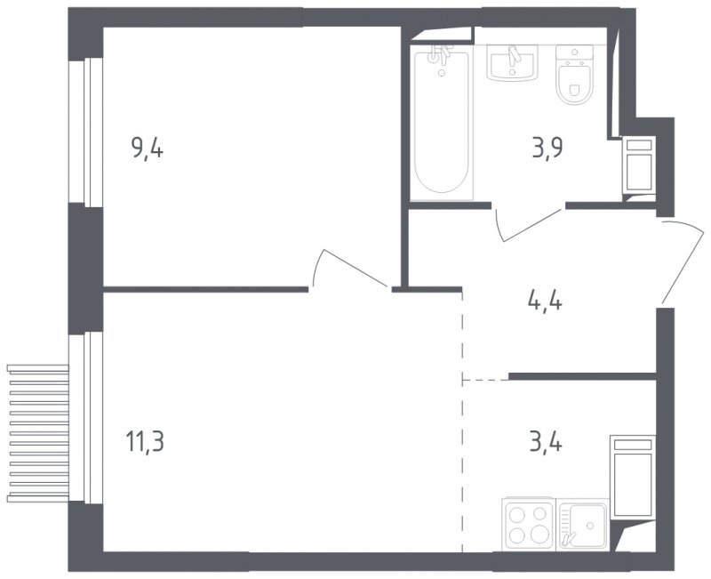 2-комнатная квартира с полной отделкой, 32.4 м2, 14 этаж, сдача 2 квартал 2025 г., ЖК Мытищи Парк, корпус 4 - объявление 1823260 - фото №1