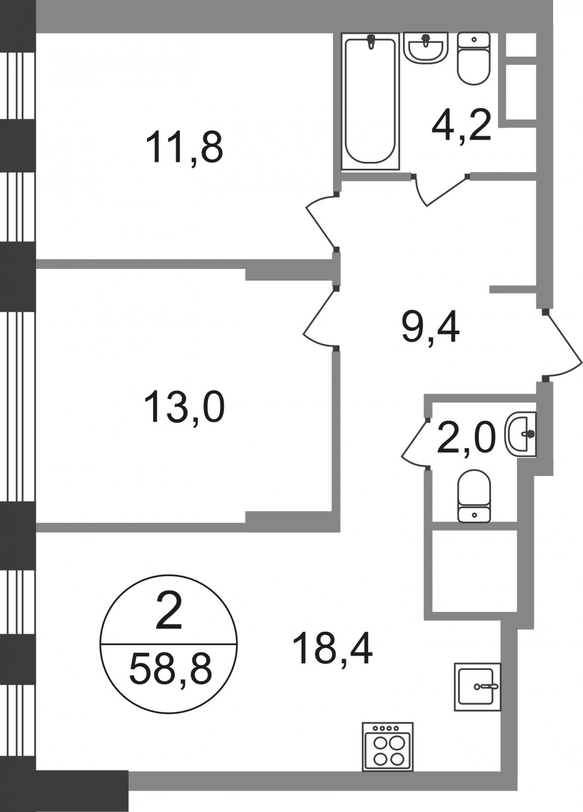 2-комнатная квартира без отделки, 58.8 м2, 5 этаж, сдача 1 квартал 2025 г., ЖК город-парк Переделкино Ближнее, корпус 17-1 - объявление 2303413 - фото №1